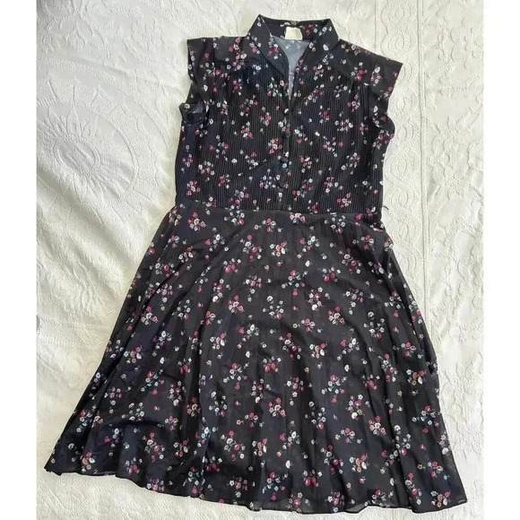 Vintage Queens Row Sheer Dress Fit Flare Punk Secretary Pleated Black Size M/L - Picture 10 of 11